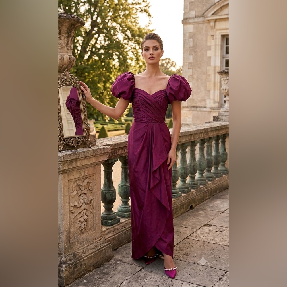 80s and 90s prom dresses Vintage | | Alyce Designs Vintage 8s Dress 2 Burgundy Magenta Puff Sleeve Gown NZ-BF24HERO